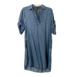Chelsea & Theodore women Dress Sm Lyocell soft chambray denim sleeves pockets